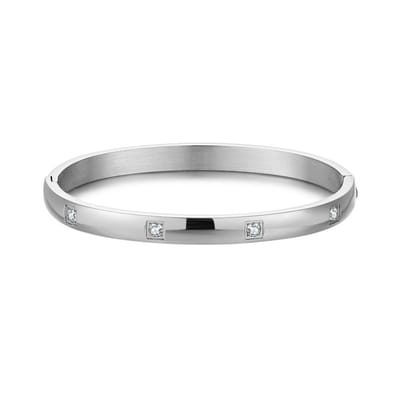 Twice As Nice Armband in edelstaal, 6 zirkonia Zilverkleurig 16cm