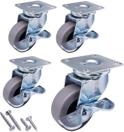 Meubelwielen 4 stuks - Zwenkwielen met rem - Meubels Verplaatsen - Met remfunctie - 40 mm - Grijs