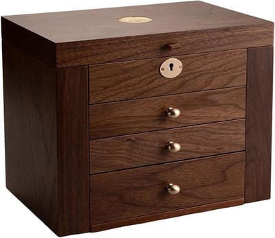 Sieradenorganizer Hout - Juwelendoos Met Spiegel - Veilige Opslag - Met Slot En Spiegel - 5 Lagen - Walnootkleur