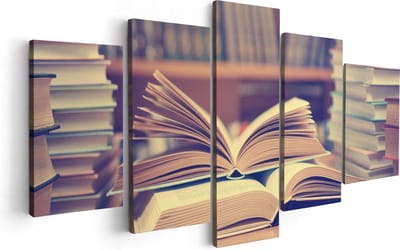 Artaza Canvas Schilderij Vijfluik Openslaande Boeken bij Elkaar  - 100x50 - Foto Op Canvas - Canvas Print