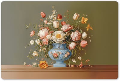 Placemats 45x30 cm - Placemat kunststof - 1 stuk - Neutral - Bloemen - Boeket - Vaas - Borden onderleggers - Decoratie voor op tafel - Keuken tafeldecoratie accessoires - Vinyl onderlegger - Tafelversiering