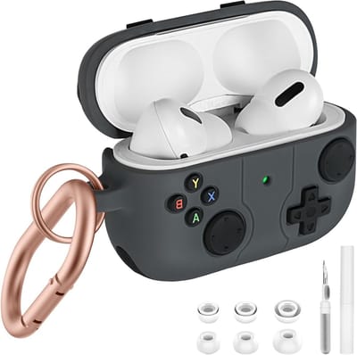 Zachte siliconen beschermhoes voor Airpods Pro 2e/1st met reinigingspen en oordopjes - Karabijnhaak inclusief .