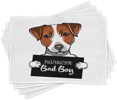ABAKUHAUS Jack Russell placematten, hond blijft bij een teken staan, digitaal bedrukt op wasbaar stof, tafeldecoratie voor in de keuken, bruin/antracietgrijs