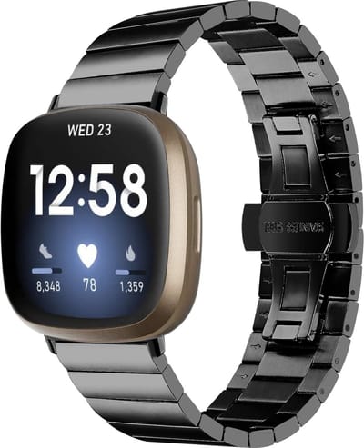By Qubix - Compatible Fitbit bandje - Geschikt voor fitbit Versa 3/4 & Sense 1/2 metalen schakelband - Zwart