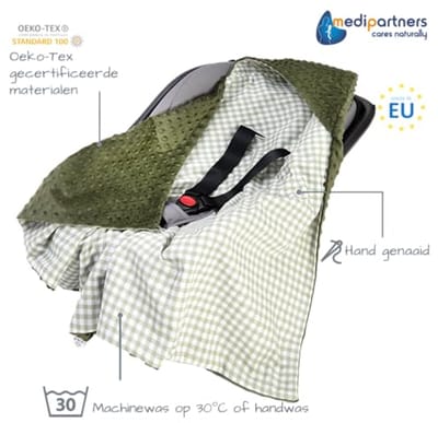 Dubbelzijdige Babydeken 100% Katoen met Capuchon - 85x85cm Knuffeldeken voor Kinderwagen en Autostoel