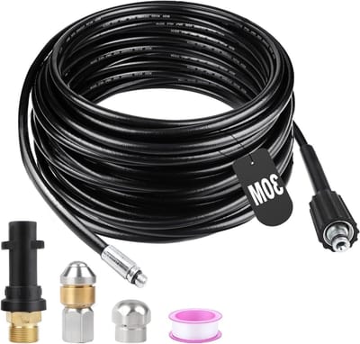 30 meter pijpreinigingsslang met sproeiers voor hogedrukreinigers - afvoerreinigingsset met adapter - ideaal voor K2 K3 K4 K5 K6 K7 - 180 bar - 60°C