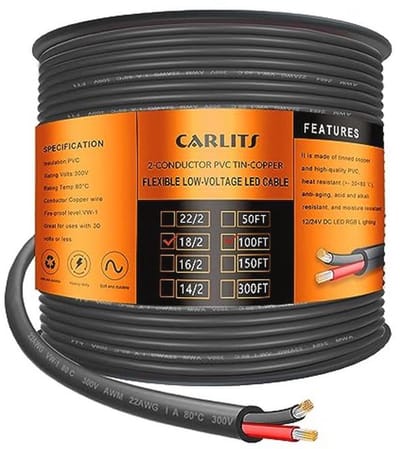 Elektrische draadgeleiders 18 gauge 2 x 0,8 mm² - 30,48 m flexibele verlengkabel voor ledlampen, auto, boot, elektronica