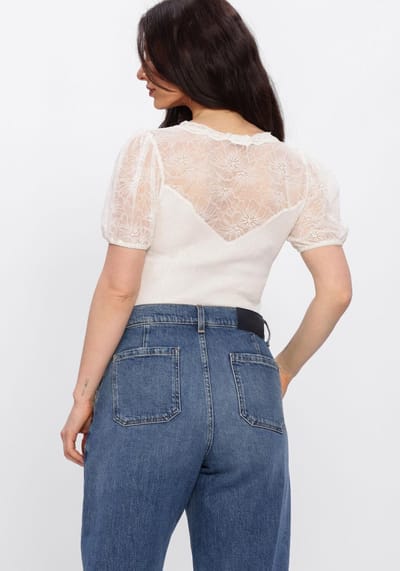 Rosemunde Beatha Full Lace V-neck T-shirt Dames - Topjes - Creme - Maat XS