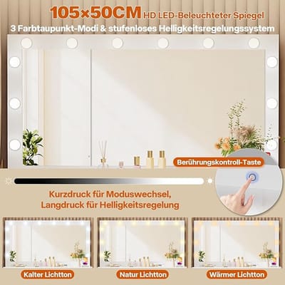 Kaptafel met Spiegel - Make-up meubel - Comfortabel opmaken - Geïntegreerd LED licht - 120 x 40 x 140 cm