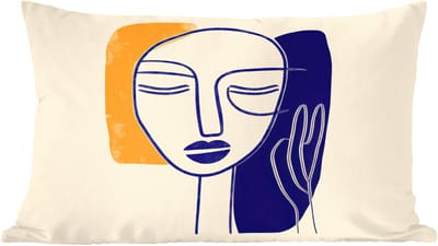 Sierkussens - Kussentjes Woonkamer - 60x40 cm - Minimalistisch - Gezicht - Hand - Oranje - Blauw