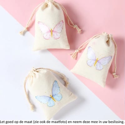 6x Uitdeelzakjes Vlinder Design 10 x 15 cm - Butterfly - Vlinders - Katoenen / Jute / Stoffen Traktatie Kado Zakjes - Snoepzakjes - Koekzakjes - Koekje - Cookie Bags - Verjaardag