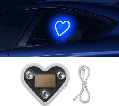 Solar LED-sfeerlamp in hartvorm, trilgevoelige LED-neonverlichting voor autoruitdecoratie in de vorm van een driehoek - Blauw - 1 stuk