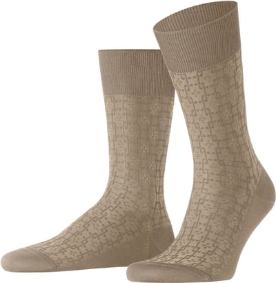 FALKE Artwork Tie gedessineerd katoen sokken heren beige - maat 41-42