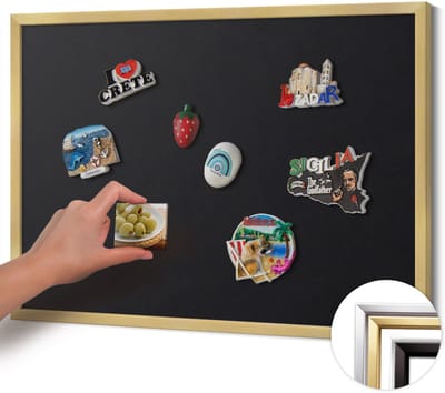 Wallfluent - Zwart Magneetbord Met Effen Achtergrond - 70 cm x 50 cm - Magneetbord met Gouden Frame - Zwarte kleur - Memobord Magnetisch - Magnetisch Bord voor aan de Wand - Magnetisch Bord Rechthoekig