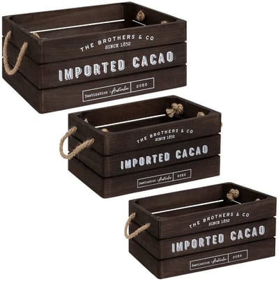 Atmosphera Opbergkisten set 3x stuks - hout - decoratief - vintage look - 35 x 25 x 15 cm - 3 formaten set - Fruit kistjes - zwart