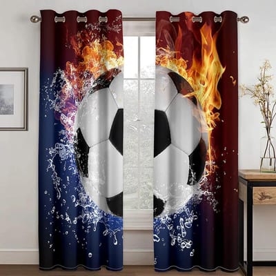 Voetbal Voetbal Sportliefhebbers Kamer Decoratieve Gordijnen 2 Panelen Jongens Meisjes Slaapkamer Woonkamer Studeerkamer Raam Decoratieve Gordijnen W60H60(CM)x2pcs&Rod Pocket gray