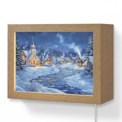 Wandlamp 20x15 cm - Oplaadbaar - Winteravond - Kerstdorp - Donker - Wandlampen binnen woonkamer - Slaapkamer lamp met kabel - Decoratieve nachtlamp - Vloerlamp snoer