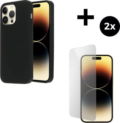 Mobiparts Silicone Cover MagSafe hoesje geschikt voor Apple iPhone 14 Pro Max - MagSafe - met 2 Screenprotectors van Gehard Glas - Zwart