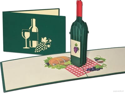 Popcards popupkaarten – Fles Wijn Uitnodiging Feest Diner Party Verjaardag Vriendschap rode wijn witte wijn vinoloog wijnkenner wijntje pop-up kaart 3D wenskaart