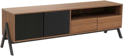 TV-rek MCW-O40, lowboard tv-kast 2 lades deuren opbergvakken, MDF metaal melamine 48x155x40cm ~ naturel