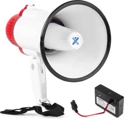 Vonyx MEG025 megafoon set met lithium-ion accu - 25W Megafoon met sirene en Bluetooth - Rood-wit