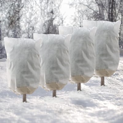 Set van 4 herbruikbare winterbeschermingshoezen voor potplanten 80 x 120 cm met trekkoord en rits, vorst- en insectenbescherming