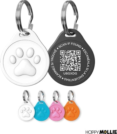 Mollie & Babs QR ID Tag - Pet Tag - QR Code - Hondenpenning - Dierenpenning - Duurzaam - Kunststof - Ø30mm - Wit - zoekmijnbaasje.nl