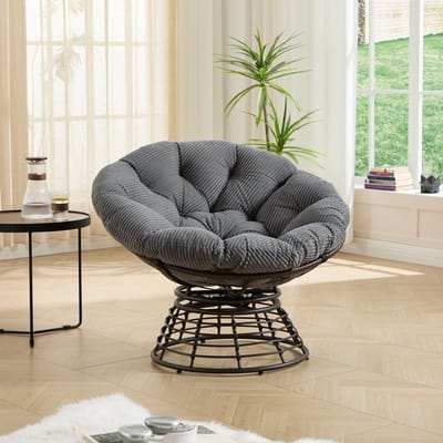 REDOM - Papasan Stoel - 360° Draaibaar - Ergonomisch - Modern - Voor Binnen En Buiten - Staal En PE-Rotan - Grijs/Bruin