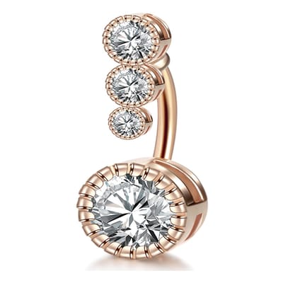 Navelpiercing rose gold - 4 diamonds - Kristal - rose gold- navelpiercing chirurgisch staal -navelpiercings - Jewelegance ®