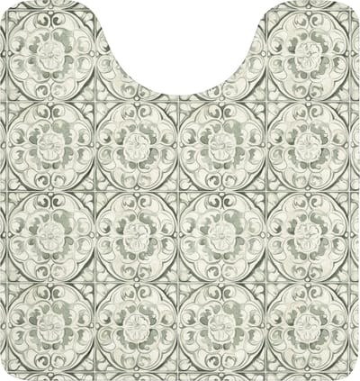 WC mat met uitsparing 55x60 cm - Antislip - Krulornament - Tegel - Groen - Toiletmat met uitsnijding - Vloermat - Douchemat - Toilet tapijt - Toiletmatten