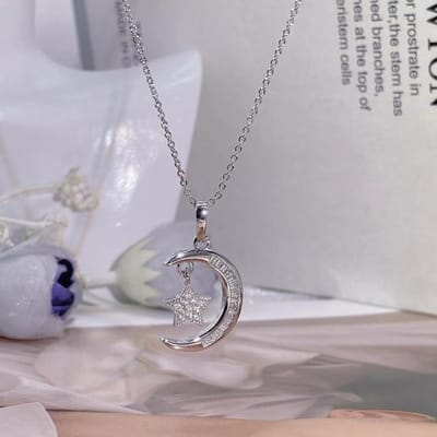 Klassieke 925 Sterling Zilveren Vs2 Diamanten Ketting Hanger Voor Vrouwen Zilveren 925 Sieraden Maan Hanger Diamanten Ketting Sieraden wit