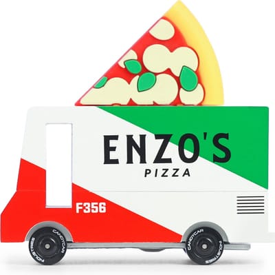 Candycar Vans: PIZZA VAN (F356) 8,4x4,1x6,5cm, wooden diecast, in giftbox, 3+
