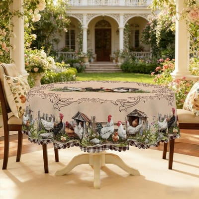 Couronne de fleurs du Jour de l'Indépendance Nappe rectangulaire imperméable Fleur étoile rouge bleue Drapeau USA Housse de table pour dîner cuisine Round(180)Cm