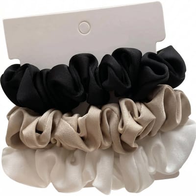 Scrunchie - Satijn - Set van 3 - Haaraccessoires - Haarelastiek - Wit / Beige / Zwart - Haarwokkel - Haarband - IXEN