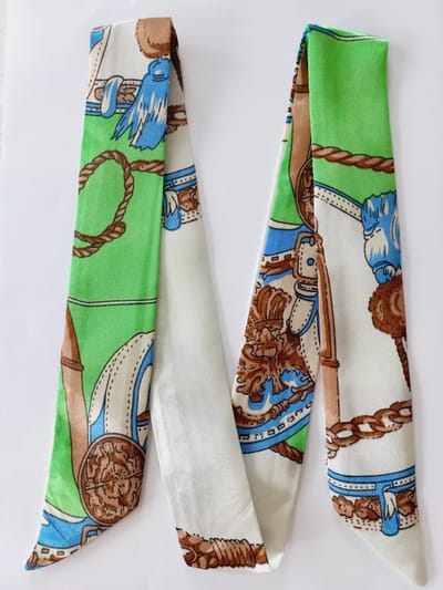 Le Sjalerie Smalle Sjaal/ Hoofdband / Haarband / Armband Met Mooie Print Licht Groen Satijn