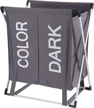Wassorteerder - 60 L - Wasmand 2 Vakken - Opvouwbare Wasmanden - Wassorteerder 2 vaks - Aluminium Frame - Grijs