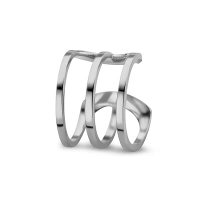 MIASOPHIA 4-MS22030 Stalen Earcuff 3 Ringen - 9,7mm Doorsnee - 8mm Breed - Staal - Zilverkleurig