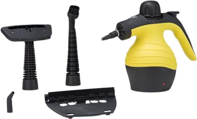 Verte Stoomdweil - Handstoomreiniger - 4,2 bar - Draagbaar - Compact - Ergonomisch - Krachtig - 1000 W - Multifunctioneel - Inclusief 6 Hulpstukken voor Vloeren - Meubels - Auto - Badkamer - Ramen en Keuken - Geel/Zwart - 250 ml