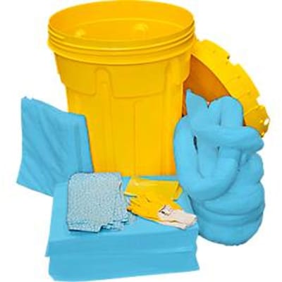 Lekkage set voor noodgevallen (olie, blauw) in veiligheidsvat, voor allerlei soorten olie