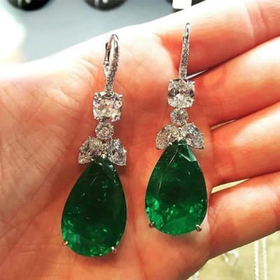 Nieuwe Populaire Dames Hanger Smaragd Oorbellen Retro Feest Accessoires Met Helder Groene Zirkonia Elegante Sieraden Cadeaus black
