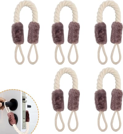 Set van 5 Deurkoord Klemmen voor Vingerbescherming - Deurstopper Riemen in Bruin, 60 cm Lang