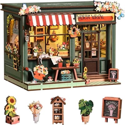 Miniatuur Poppenhuis - Bouwpakket Huisje - Hobby Knutselen - Met LED Verlichting - 7.5 x 5.8 x 5.1 cm - Groen