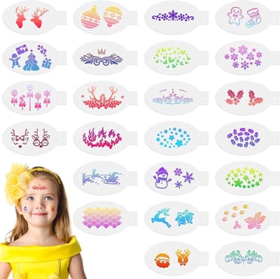 24 Stuks Gezichtsverf Sjablonen Herbruikbare Templates voor Kinderen, Feestjes, Halloween en Carnaval