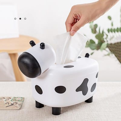 2-in-1 Tissueboxhouder met Tandenstokerdispenser Koevormige Bureau Papier Organizer Servethouder Woondecoratie white