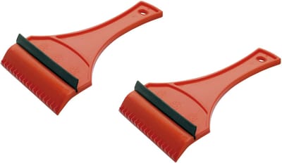 Prosperplast IJskrabber - 2x - autoraam krabber - rubber trekker - Rood - Kunststof - 12 x 18 cm - Ruitenkrabber