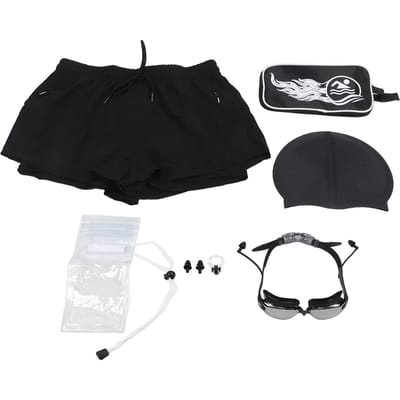 8 Stuks Heren Zwembroek Hoed Set Heren Strandshorts Bril Telefoon Waterdichte Tas Oordopjes Kit voor Sportschool XL black