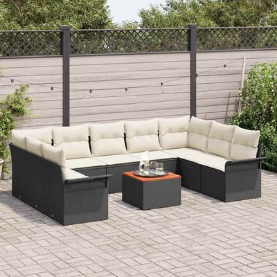vidaXL - Tuinbank - Set - 10 - st - 9-Aantal - zitplaatsen - Zwart - en - Crème