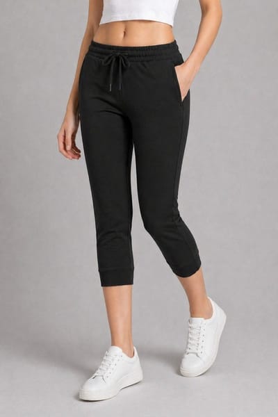 ROSS CAMP capri broek dames - joggingbroek katoen - broeken - sportbroek - zomerbroeken - Zwart - XS