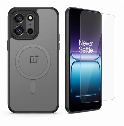 Hoesje en Glas Geschikt voor OnePlus Nord 6 - Zwart - Casemania Matte Armor Magnetische Back Cover - Geschikt voor MagSafe Telefoonhoesje - Val/Stoot Bescherming met Camera Protection + 1x Glazen Screenprotector