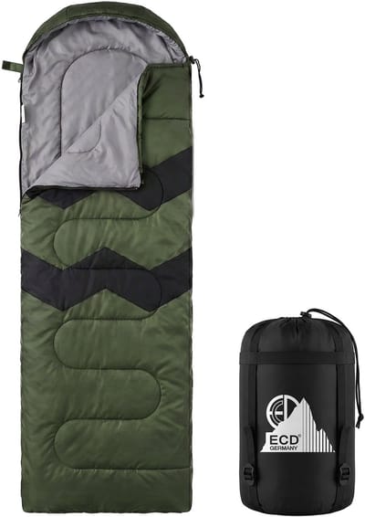 Slaapzak Outdoor voor Camping, Khaki, 210 cm, 3 Seizoenen voor Volwassenen, 2in1 Deken Slaapzakken Waterafstotend, Warm, Compact & Lichtgewicht